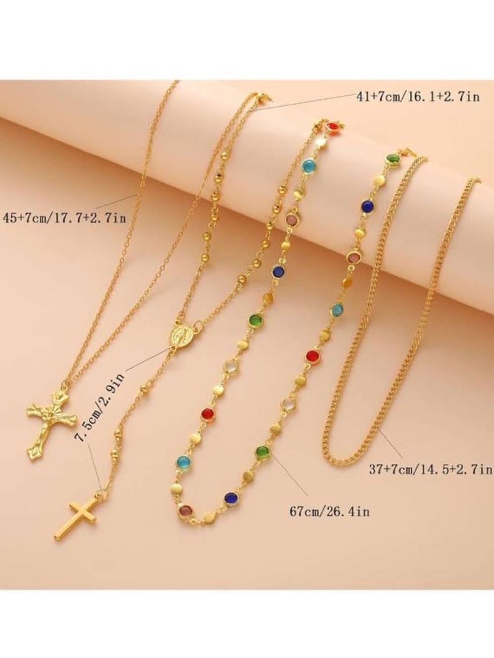 Anthropologie Gold Layered Cross Necklace with Multicolor Stones - Picture 4 of 5